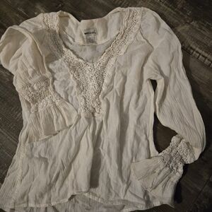 Off White Gauzy Top With Crochet Detail And Bell Sleeves By Wet Seal